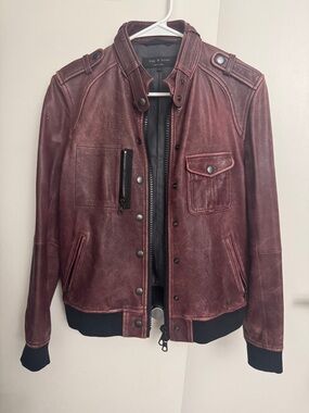 Rag & Bone Burgundy Red Bomber Women’s Leather Jacket size 6